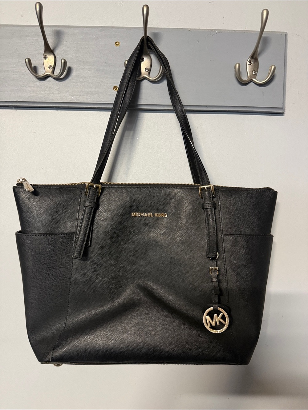 Michael Kors Black Saffiano Tote with Gold Hardware